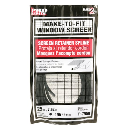 Screen Retainer Spline, 0.195 In., 25 Ft., Black